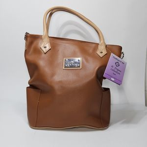 Joy Mangano Clothes It All Saint Tropez Collection Tan Leather Tote